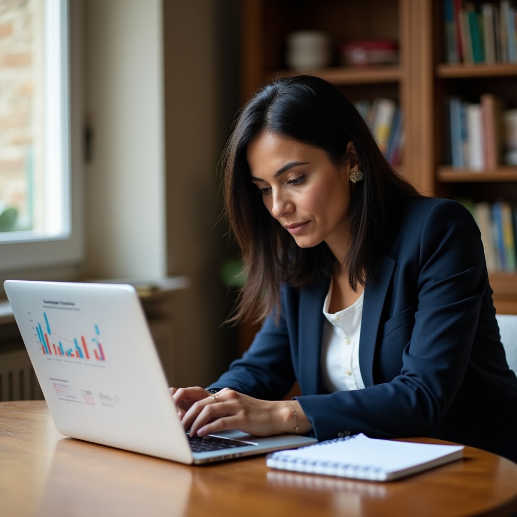 Local business owner reviewing Google Business Profile performance data on laptop